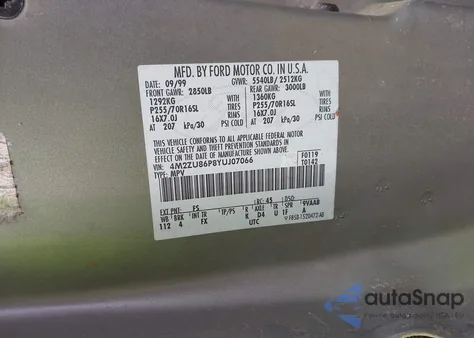 2000 Mercury Mountaineer из США, поврежденный, VIN 4M2ZU86P8YUJ07066